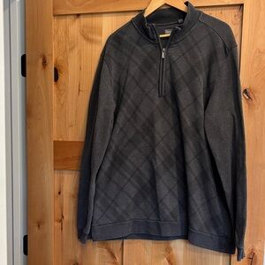 Ashworth Men's Dark Gray Plaid Zip-Up Sweater